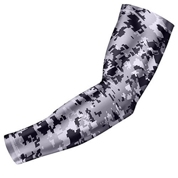 Bucwild Sports Compression Arm Sleeve - Youth & Adult Sizes - Baseball Football Basketball Sports (1 Arm Sleeve) Black-gray-white Digital Camo Youth Large