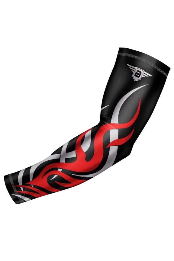 Flame Compression Arm Sleeve For Baseball Basketball Football Youth & Adult Sizes For Boys Girls Men & Women (1 Arm Sleeve -Black Silver Flame-Youth Large)
