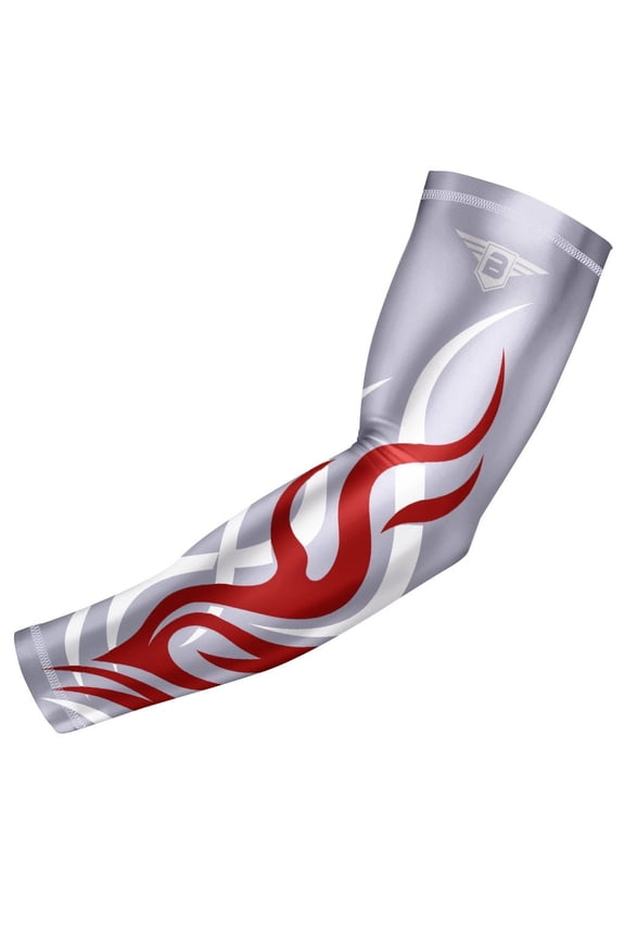 Flame Compression Arm Sleeve Youth/Kids & Adult Sizes - Baseball Basketball Football Running - UV/Sun Protection Cooling Base Layer Pain Relief (1 Sleeve)