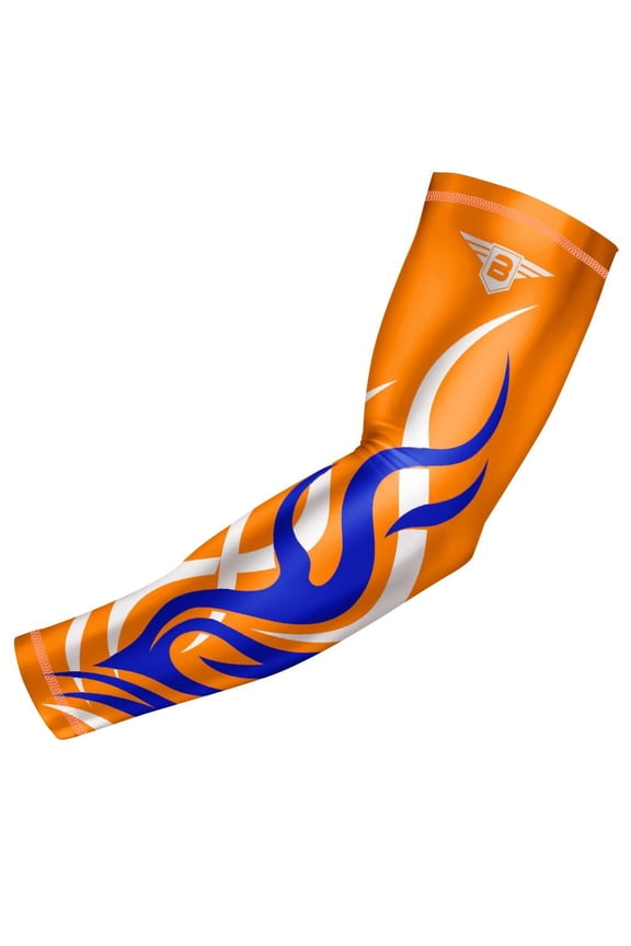 Flame Compression Arm Sleeve Youth/Kids & Adult Sizes - Baseball Basketball Football Running - UV/Sun Protection Cooling Base Layer Pain Relief (1 Sleeve)
