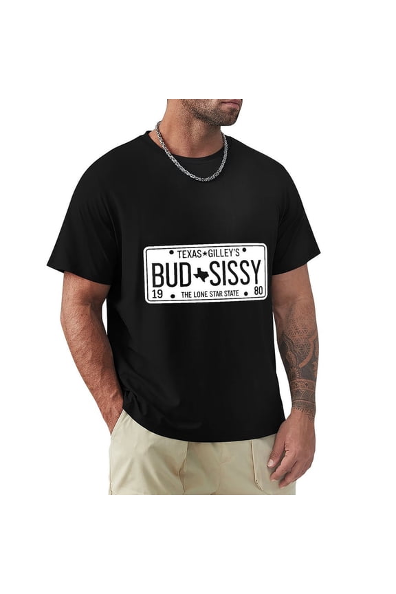Bud And Sissy Men's Cotton HD Print Short Sleeve T-Shirt Crew Neck Top Black 2XL
