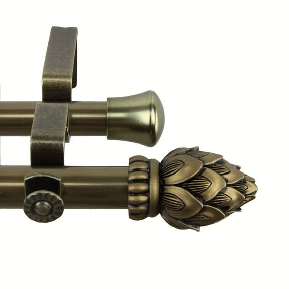 Bud Double Curtain Rod 120-170 inch - Antique Brass