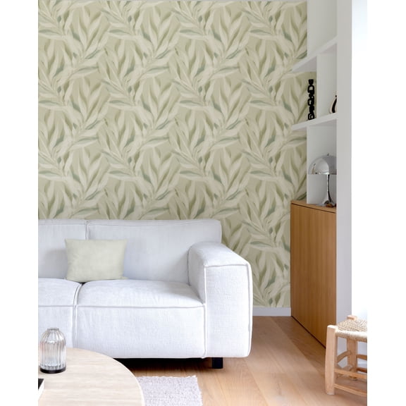 Bud Green Allover Dracaena Leaves Print Non Woven Non-Pasted Textured Wallpaper 57 Sq. Ft.