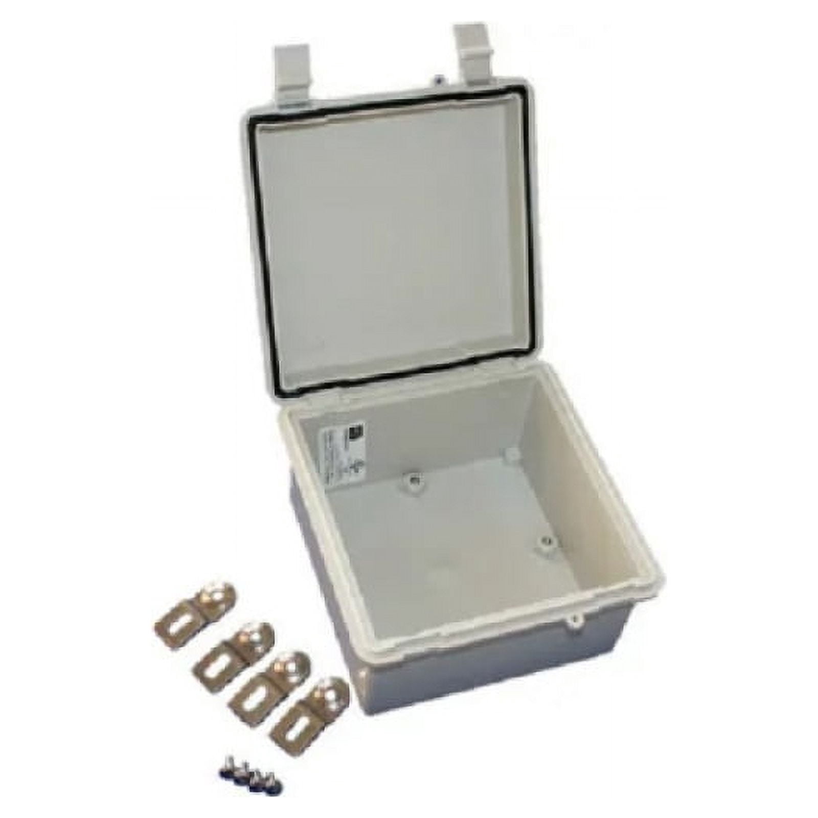 BUD Industries NBF-32026 Plastic ABS NEMA Economy Box With Solid Door – IP66 Rated, Light Gray, 15.7 X 11.8 X 6.3 Inches, With Stainless Steel Mounting Brackets
