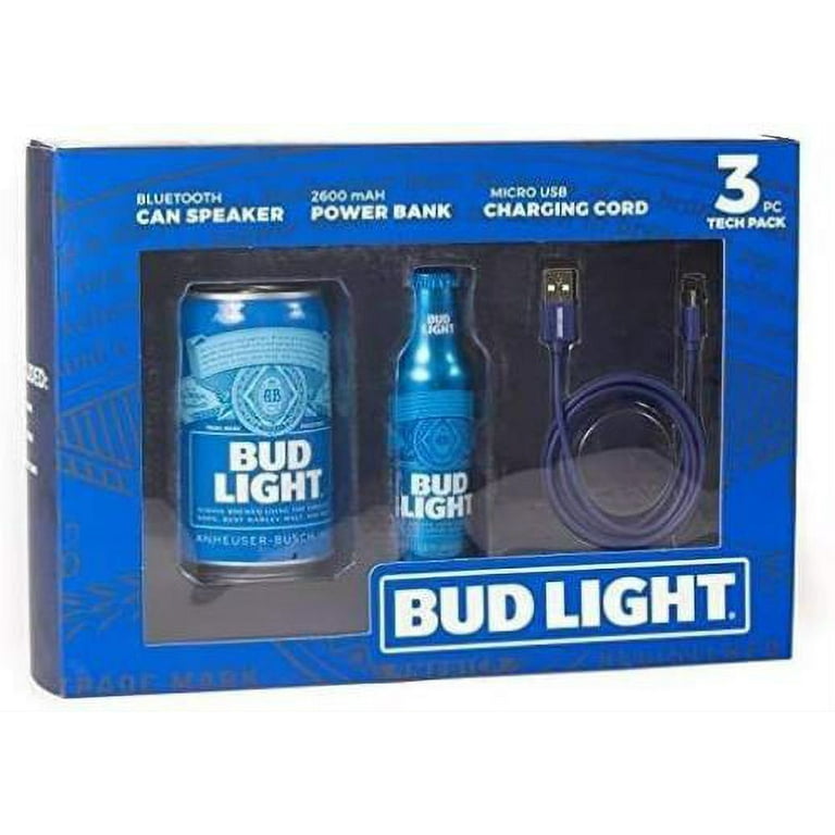 Bud Light 3 Piece Tech Gift Set Bud Light Bluetooth Speaker Can Set With Bottle Power Bank 2600 Mah And Micro Usb Cable