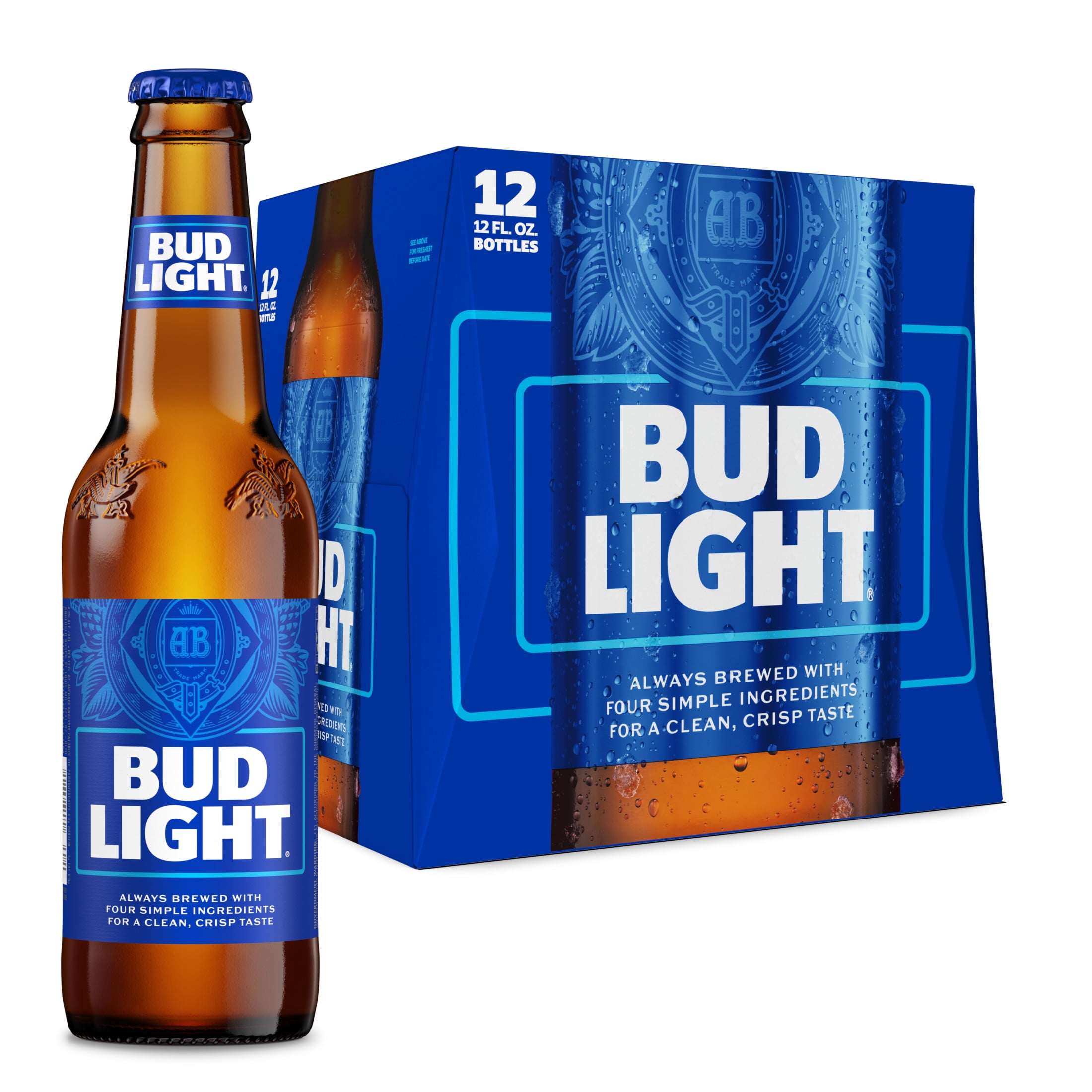 Bud Light American Light Lager Beer 12 Pack 12 fl oz Glass Bottles 4.2% ABV
