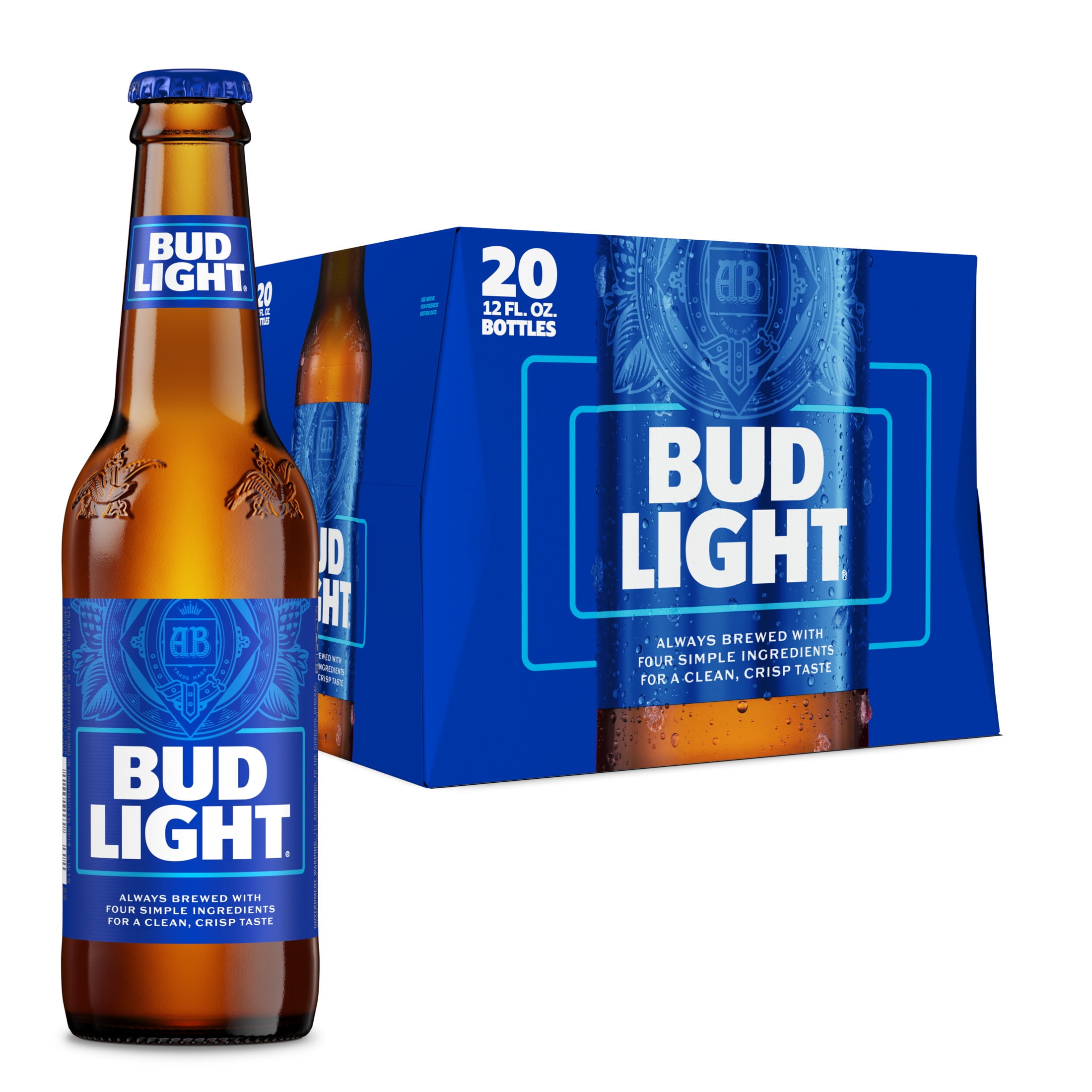 Bud Light American Light Lager Beer 20 Pack 12 fl oz Glass Bottles 4.2% ABV