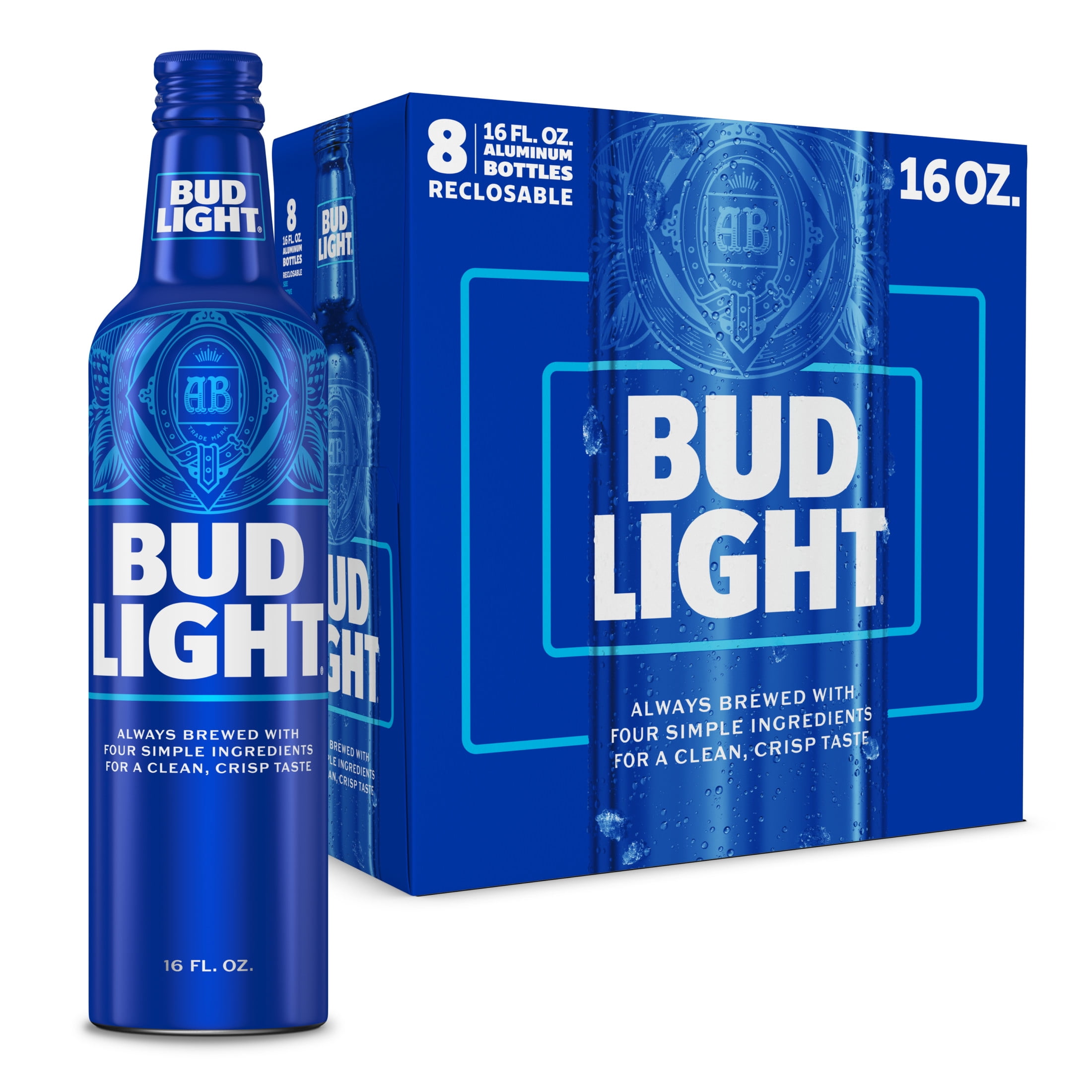 Bud Light American Light Lager Beer 8 pack 16 fl oz Aluminum Bottles 4.2% ABV