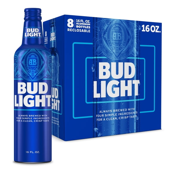 Bud Light American Light Lager Beer 8 Pack 16 fl oz Aluminum Bottles 4.2% ABV