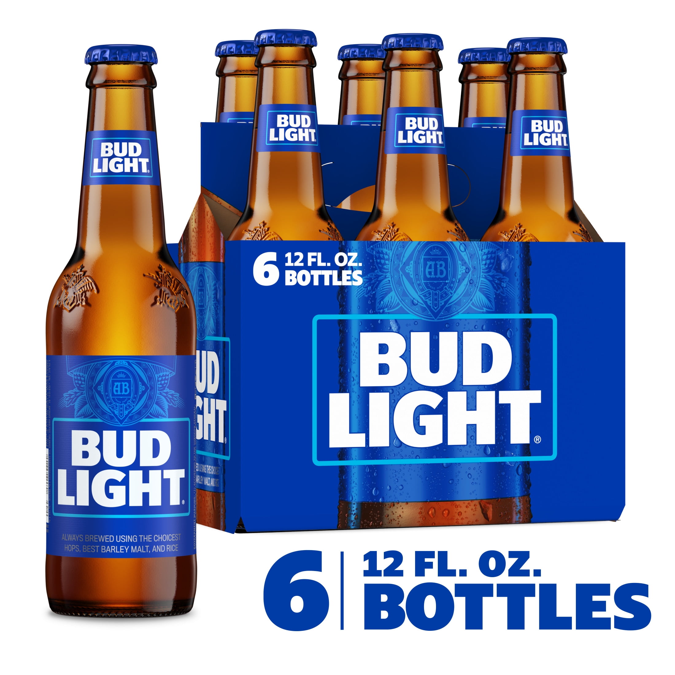 Bud Light Beer, 6 Pack Lager Beer, 12 fl oz Glass Bottles, 4.2 