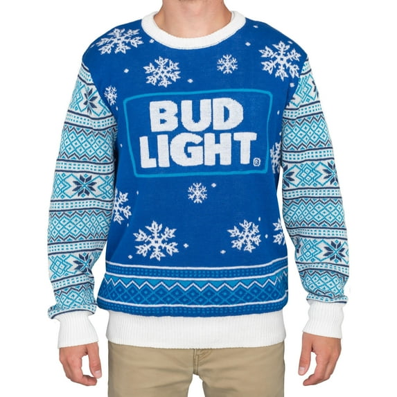 Bud Light Beer Blue and White Ugly Christmas Sweater (Adult Medium)
