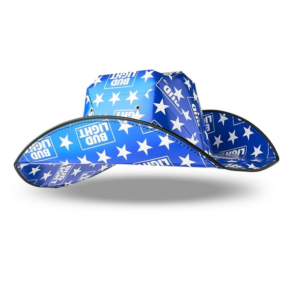 Bud Light Beer Stars Cardboard Cowboy Hat in Blue, Adult Unisex Party Accessory
