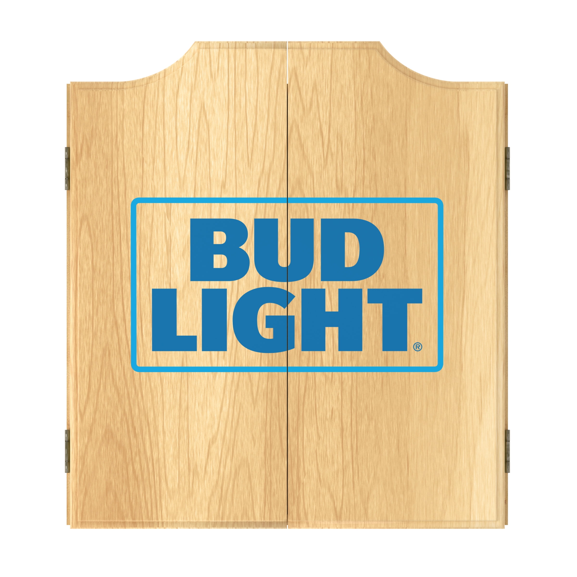 Bud Light Blue Dart Board Cabinet Set with 6 Steel Tip Darts