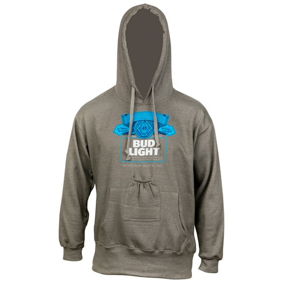 Bud Light Bottle Label Grey Beer Pouch Hoodie-Medium