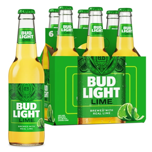 Bud Light Lime American Light Lager Beer 6 Pack 12 fl oz Glass Bottles 4.2% ABV