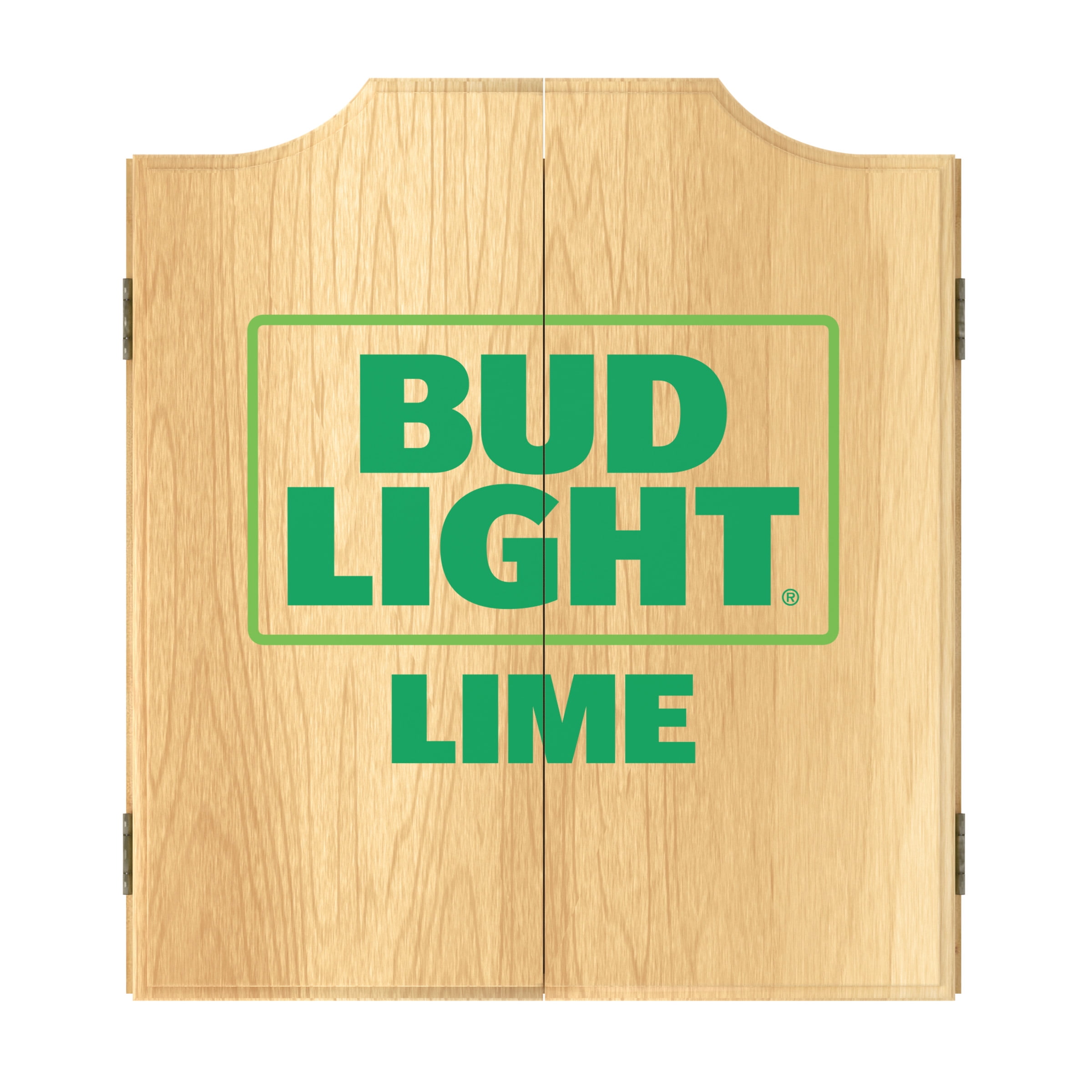 Bud Light Lime Dart Board Cabinet Set with 6 Steel Tip Darts