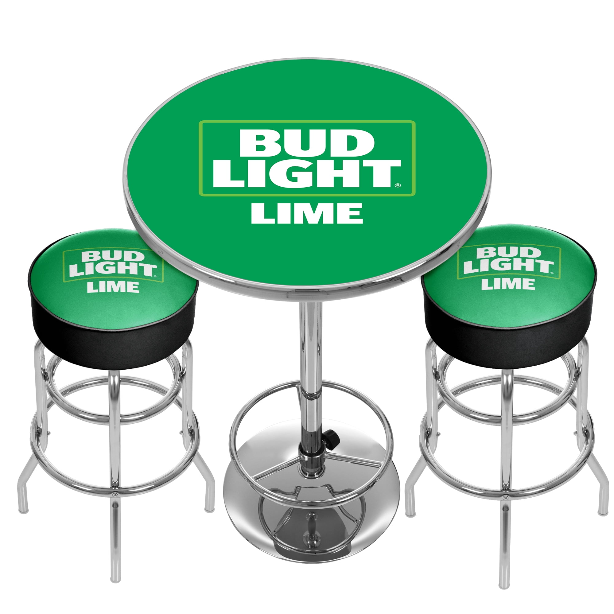 Bud Light Lime Gameroom Combo - Table and 2 Bar Stool Set for Entertainment Spaces, Home Bar, or Garage by Trademark Global