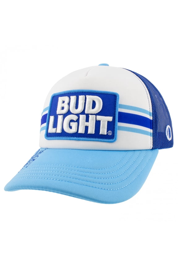 ODD SOX Bud Light Patches Trucker Hat – Blue and White Mesh Snapback Cap for Men & Women – Classic