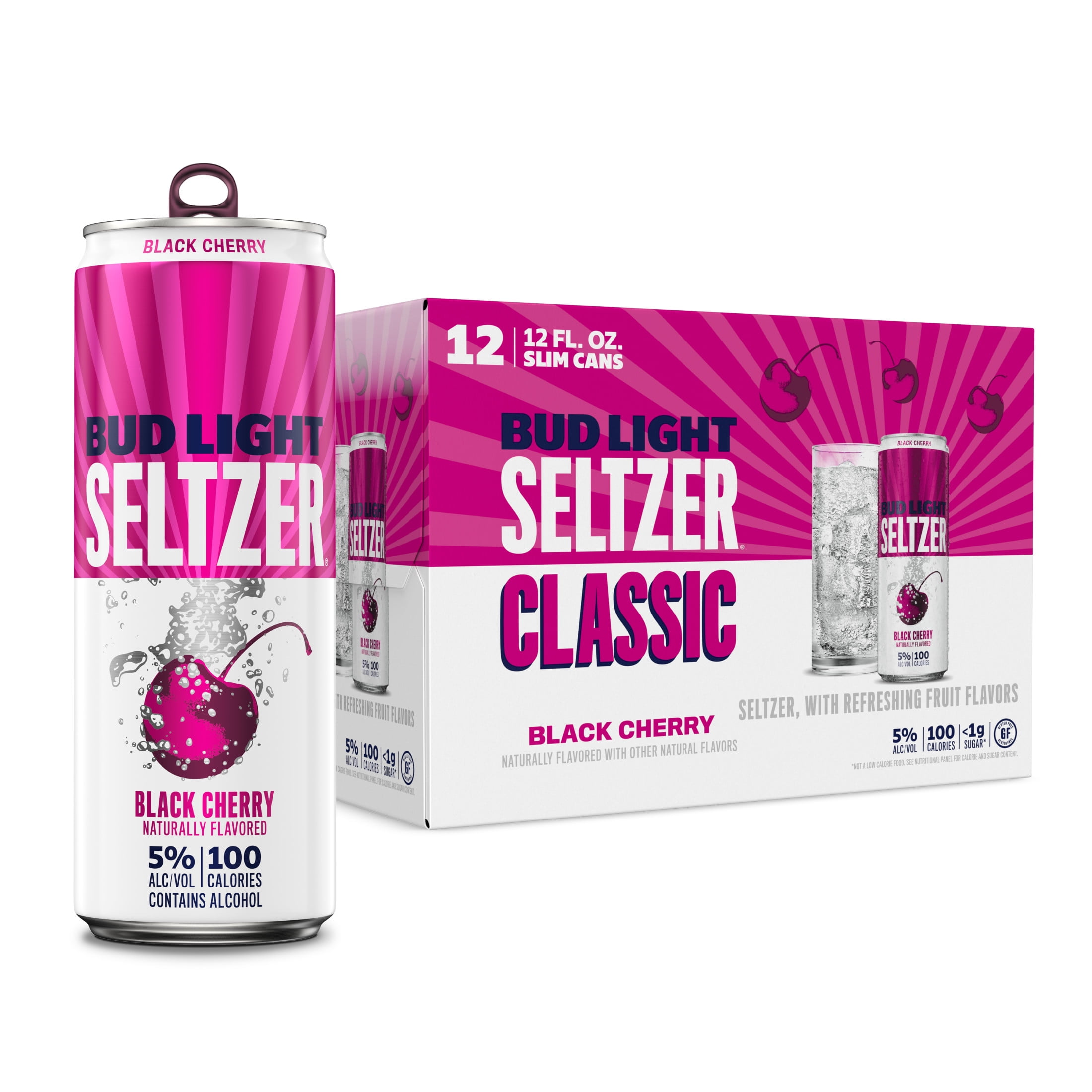 Bud Light Seltzer Black Cherry, Gluten Free Hard Seltzer, 12 Pack, 12 fl oz Slim Aluminum Cans, 5% ABV