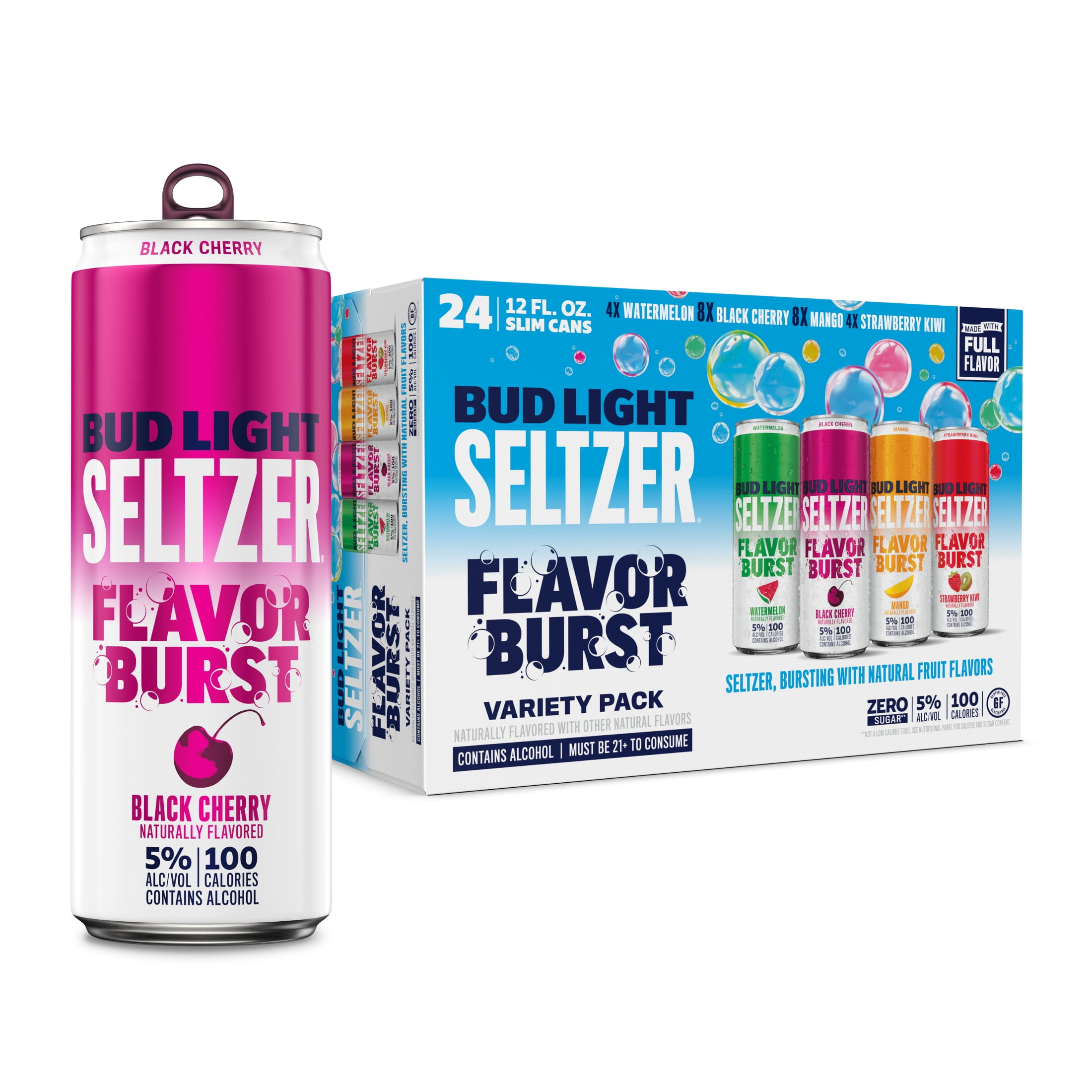 Bud Light Seltzer Variety Pack, Hard Seltzer, Gluten Free, 24 Pack, 12 FL OZ Slim Cans, 5% ABV