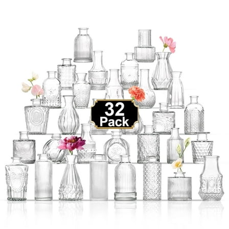 Bud Vases in Bulk 32, Glass Vases for Centerpieces, Mini Vases, Vintage Vases, Clear Bud Vases for Wedding Table Decor