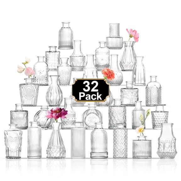 Bud Vases in Bulk 32, Glass Vases for Centerpieces, Mini Vases, Vintage Vases, Clear Bud Vases for Wedding Table Decor