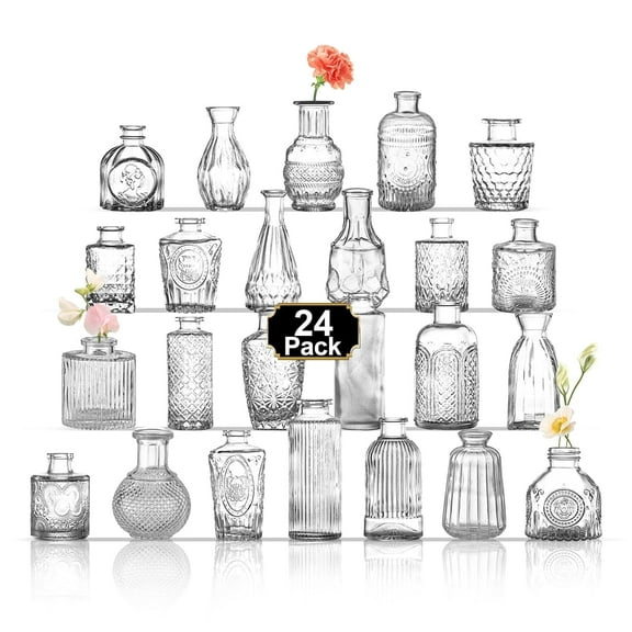 Bud Vases in Bulk 24, Small Vases for Flowers, Glass Vases for Centerpieces, Small Flower Vases for Centerpieces, Mini Vases, Vintage Vases, Clear Bud Vases for Wedding Table Decor
