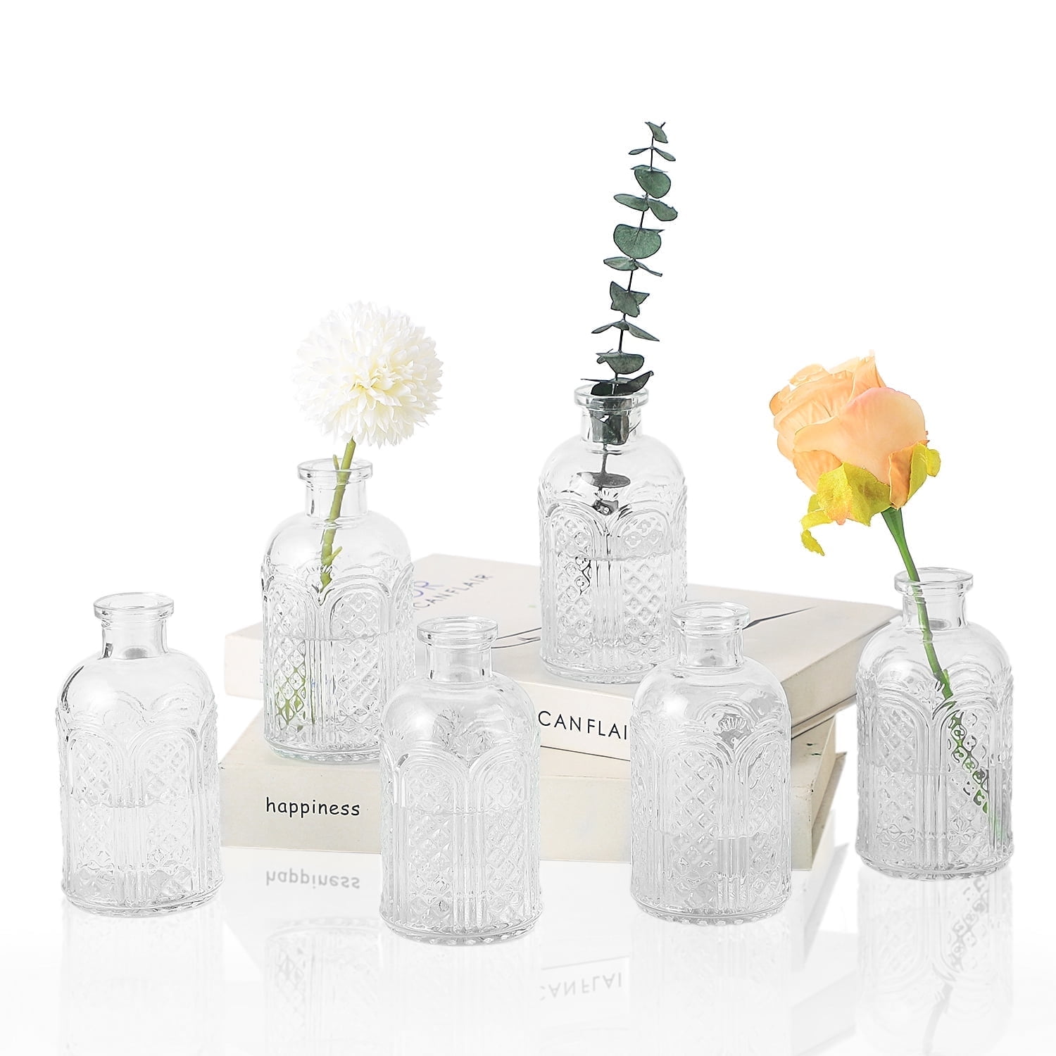 Bud Vases Set of 6, Small Vases for Flowers, Glass Vases for Centerpieces, Small Flower Vases for Centerpieces, Mini Vases, Vintage Vases, Clear Bud Vases for Wedding Table Decor