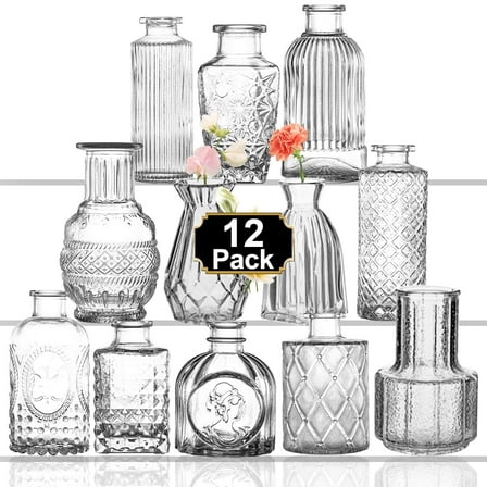 Bud Vases Set of 12, Small Glass Vases for Centerpieces for Wedding Table Decor, Clear Bud Vases for Wedding Table Decor