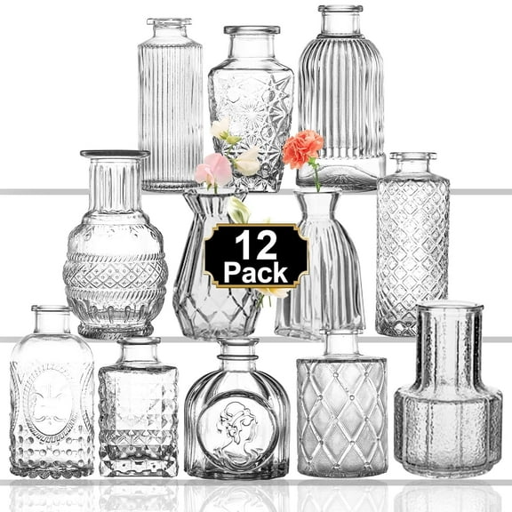 Bud Vases Set of 12, Small Glass Vases for Centerpieces for Wedding Table Decor, Clear Bud Vases for Wedding Table Decor
