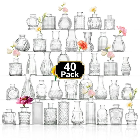 Bud Vases in Bulk 40, Small Glass Vases for Centerpieces, Wedding Table Decorations