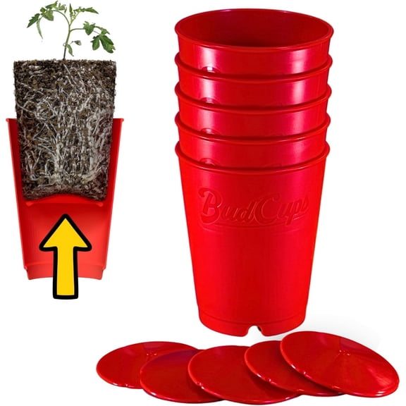 BudCups Red Plastic 16 oz Nursery Pots with Removable Bottom Plate