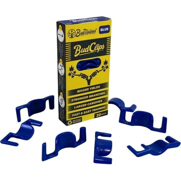 BudTrainer BudClips Plant Training Clips, Universal Size, Lst Stem Bending Clips, Reusable Durable Plant Support, Blue, 20 Pack