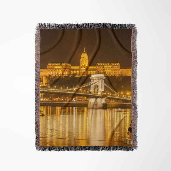 Buda Castle. Chain Bridge. Danube River. Budapest. Hungary., Woven Blanket
