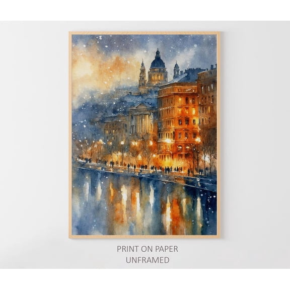 Budapest Art Poster Danube River Hungary Travel Poster Night Cityscape Wall Art, Unframed Poster Size 16x24