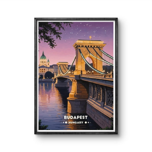 Budapest Chain Bridge Evening Scene Poster Unframed Paper Print