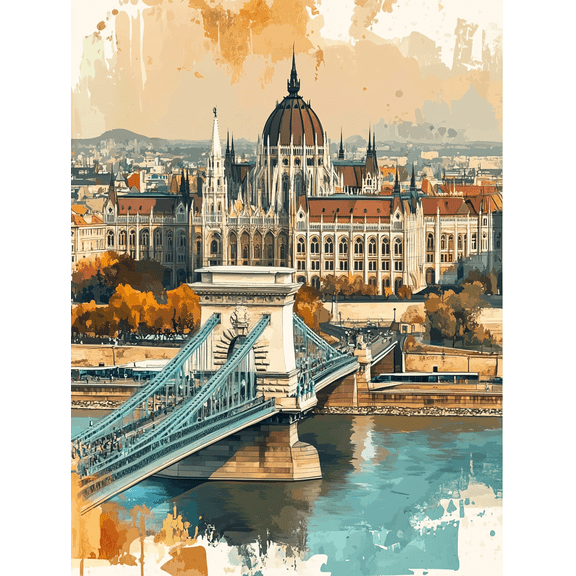 Budapest Chain Bridge and Parliament Building Canvas Print/Decorative PaintingSuitable for Living RoomOfficeHotelStudy Room