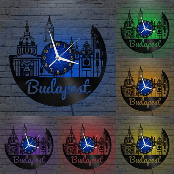 Budapest Cityscape 12 Inch Vinyl Record Wall Clock - Silent, Creative, and Unique Clock for Living Room, Entryway, or Bedroom Decor - Perfect Gift Idea(12 inchs B with LED)
