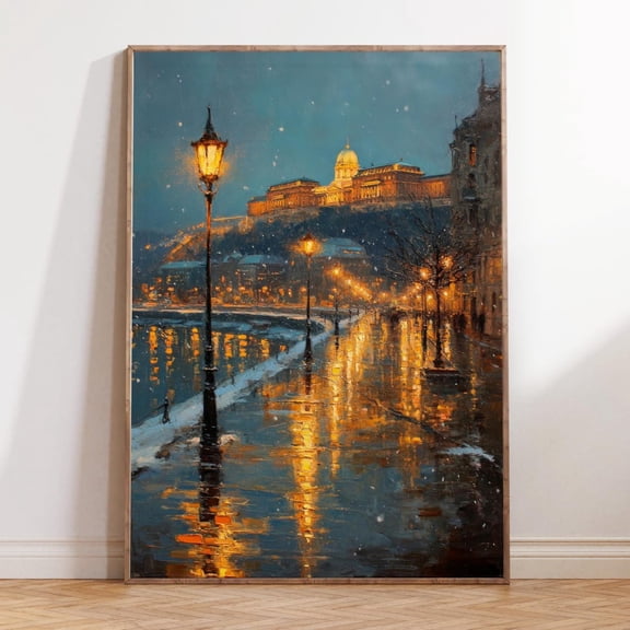 Budapest Hungary Buda Castle Night Print, Unframed Paper Print Size 8x12