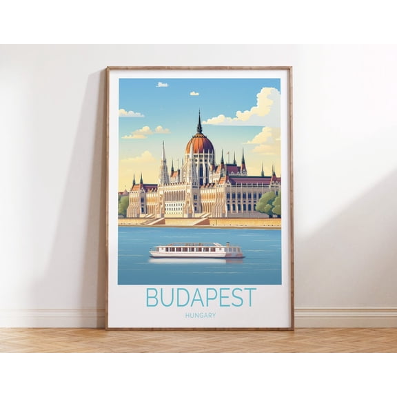 Budapest Hungary Danube River Skyline City Scenery Wall Art, Unframed Paper Print Size 8x12