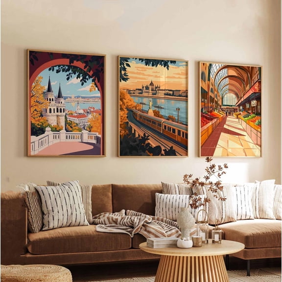 Budapest Hungary Travel Budapest Wall Art Set European Cityscape Decor Danube River Set Set 3 Unframed Paper Print