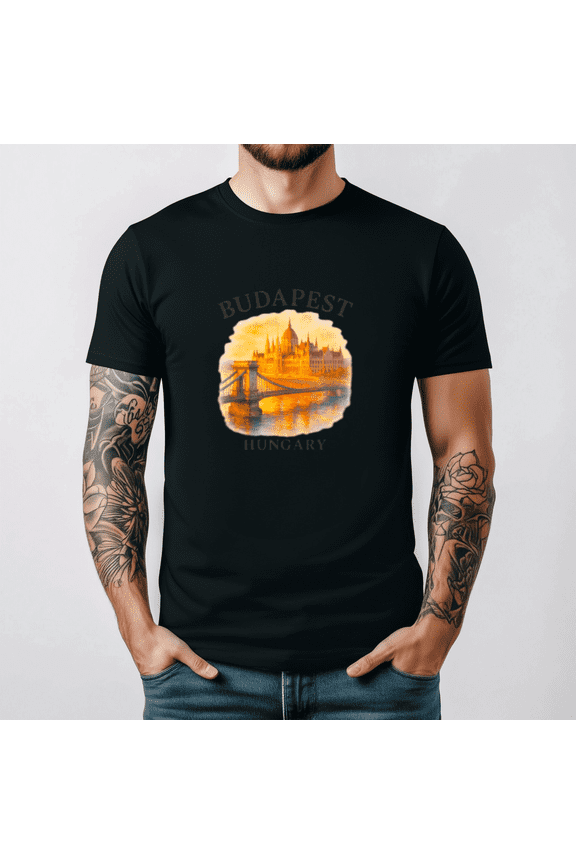 Budapest Hungary Vintage Watercolor Cityscape Graphic Casual Tee Top,for unisex up to 5XL