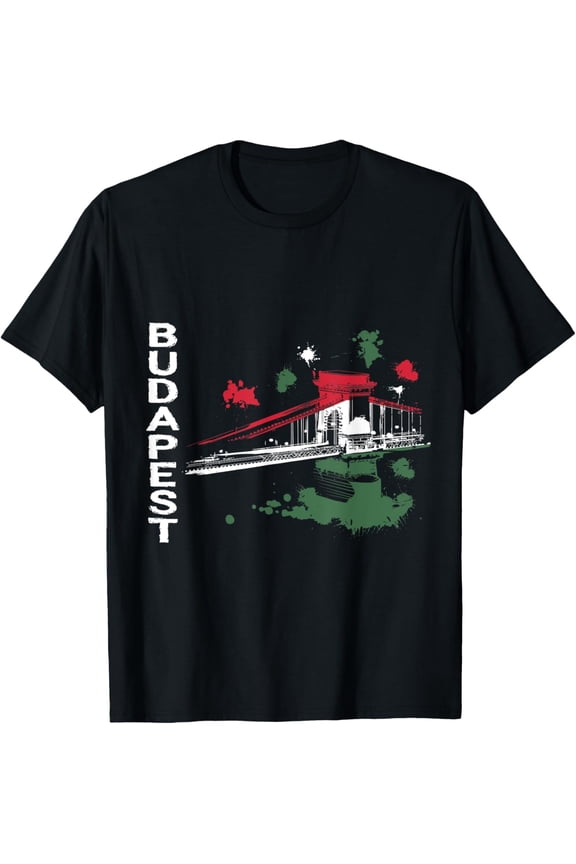 Budapest Szechenyi Chain Bridge Bridge and Hungary Colors T-Shirt men and women can wear, black, white, gifts