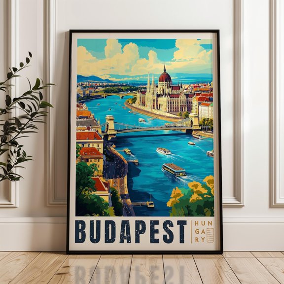 Budapest Travel Poster - Hungary Wall Art Print, Illustration Poster, Artwork, Home & Office Decor, Gift Idea, Danube Travel Print, Donau Wall Art, Modern Wall Decor, 8x12 UNFRAMED