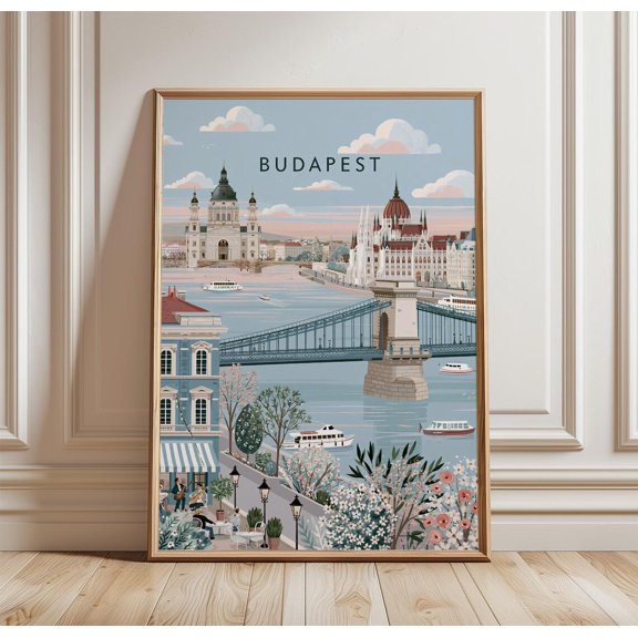 Budapest Travel River Bridge Print Architecture Wall Art, Unframed Paper Print