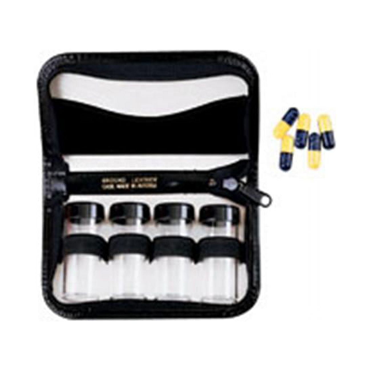 Budd Leather 5440041 Leather 4 Vial Pill Case Black