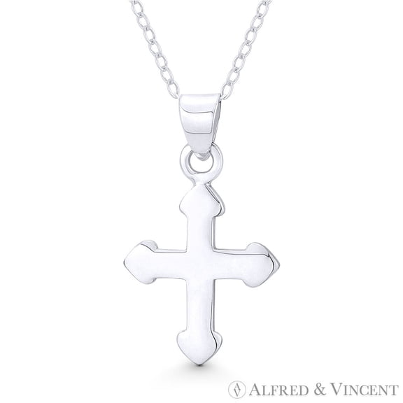 Budded / Botonée Greek Orthodox Cross Pendant w/ Chain Necklace in .925 Sterling Silver