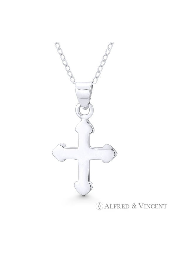 Budded / Botonée Greek Orthodox Cross Pendant w/ Chain Necklace in .925 Sterling Silver