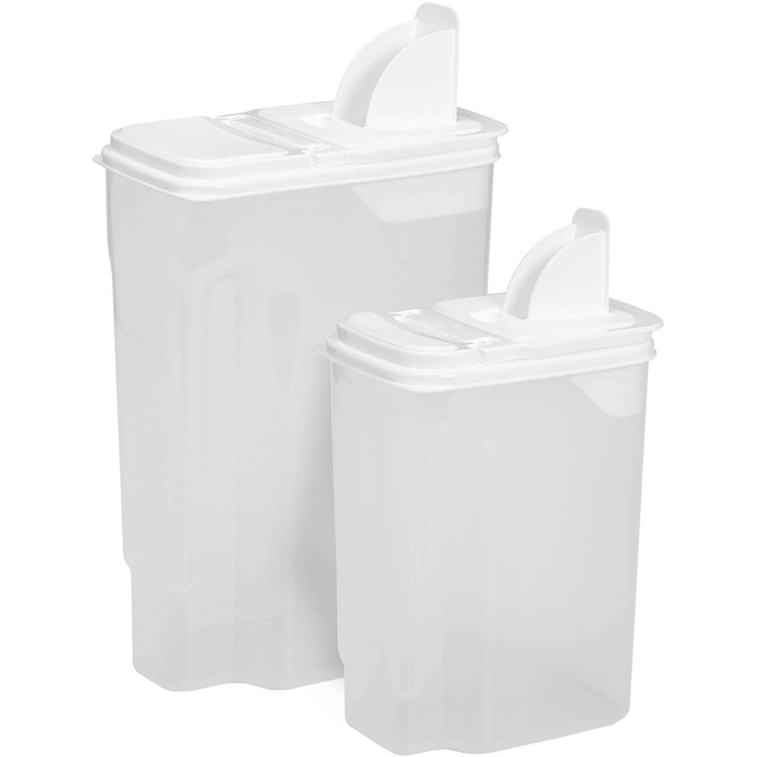 Buddeez Multi-Use Storage Plastic Dispensers with Pour Spouts, Clear with White Lids (Set of 2 includes (1) 13-Cup and (1) 32-Cup Dispenser)