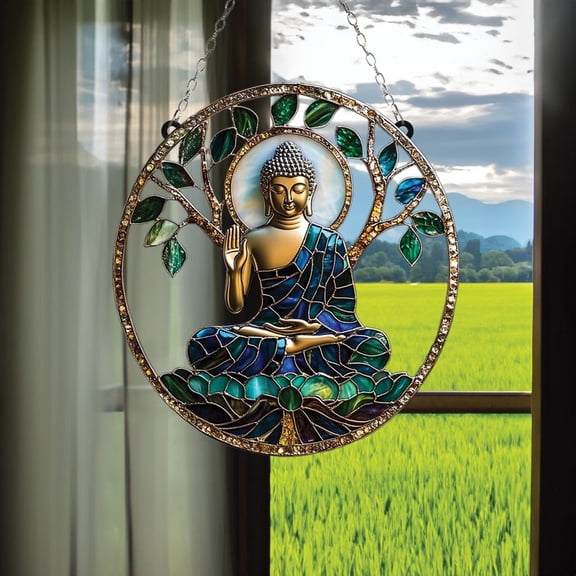 Buddha Acrylic Suncatcher Hanging Sign, Peaceful Buddha Meditation, Namaste Lotus Position Decor, Spiritual Buddhist Gifts